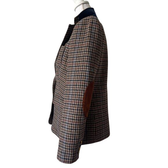 J. Crew Rhodes Blazer Jacket Wool Tweed Houndstooth Elbow Patches Brown Size 12 - Picture 9 of 11